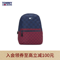 TOMMY HILFIGER 汤米·希尔费格 男装潮流时髦红蓝格纹拼接LOGO贴片双肩背提包AM0AM10727 红蓝拼色0GY OS