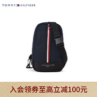 TOMMY HILFIGER 男装时尚红白蓝条纹拼接拉链插扣胸包斜挎包AM0AM09594 藏青色DW5 OS