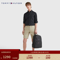 TOMMY HILFIGER 23男装金属字母荔枝纹皮面商务休闲双肩背包AM0AM09503 黑色BDS OS