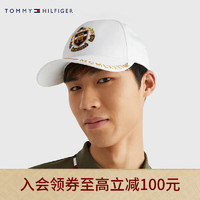 TOMMY HILFIGER 23男装纯棉学院徽章刺绣休闲圆顶弯檐棒球帽AM0AM10866 白色YCF 均码（头围57cm）