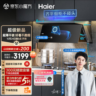 Haier 海尔 抽油烟机 超薄近吸烟灶套装 25m³/min变频有效风顶侧双吸外观 家用吸油烟机燃气灶具C21U1+Q2BE7天