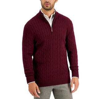 Men's Cable Knit Quarter-Zip Cotton Sweater, Created for Macy's