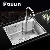 OULIN 欧琳 水槽单槽套餐 不锈钢水槽 OLWG62452 洗菜盆套餐单槽加深(带龙头、下水及沥水篮)