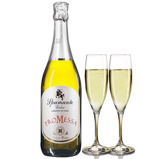 PROMESSA 承诺 甜起泡酒意大利原瓶进口皮埃蒙特莫斯卡托格蕾尔高泡型气泡白葡萄酒 单支装 2香槟杯