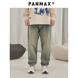 潘·麦克斯（PANMAX）PANMAX大码男装美式休闲复古牛仔长裤宽松裤子男生加肥大秋季国潮 蓝色 5XL