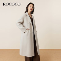 洛可可（ROCOCO）长款双面毛呢外套女秋冬气质羊毛呢子大衣2023法式上衣 米色 M