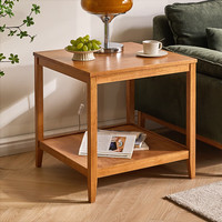 家逸实木茶几沙发边几客厅角几小茶几家用边柜方几小桌子卧室床头 层双茶几桌  樱桃木色  中号