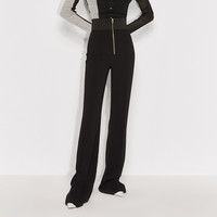 黑标系列 秋装拉链高腰拖地喇叭长裤女