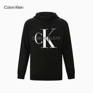 Calvin Klein【】Jeans春秋男装经典纯棉交叠刺绣印花连帽套头卫衣J318041 BEH-黑色 S  （110-130斤）