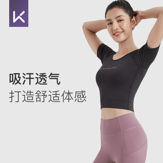 Keep瑜伽上衣女短款修身高弹短袖T恤女跑步短袖透气瑜伽服短袖 经典黑 M