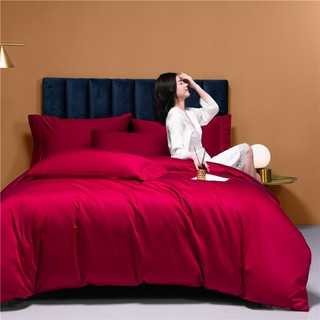 AIDLI 床上四件套A类100支长绒棉被套被罩双人全棉纯色套件 帛-玛雅红 220*240cm(1.8/2m床)