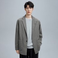 太平鸟男装 灯芯绒秋季西装便服宽松潮流外套男士上衣 烟灰(合体) L