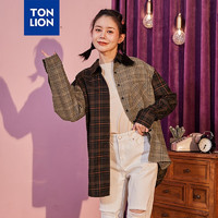 TONLION 唐狮 女格子拼接衬衫 砖咖色 S