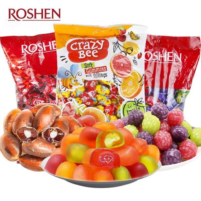 ROSHEN 如胜 多口味夹心软糖进口水果味橡皮软糖水果奶糖硬糖夹心奶糖太妃糖 （小蜜蜂、酸爆、酸跳)混合360g