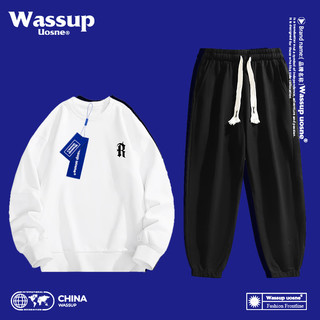 WASSUP UOSNE 官方卫衣套装男 白色 XL（建议体重125-140内）