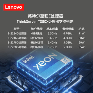 联想ThinkServer TS80X文件存储塔式服务器台式电脑主机 至强4核E-2224G丨16G内存丨256G固态+1T SATA