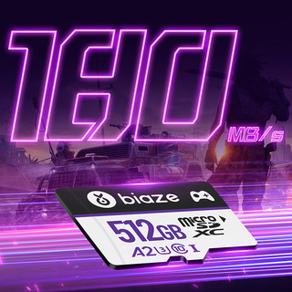 Biaze 毕亚兹 512GB TF（Micro SD）存储卡 A2 V30 4K高清视频 读速高达180MB/s 游戏内存卡