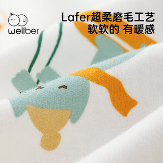 威尔贝鲁（WELLBER）儿童秋衣秋裤内衣套装男女宝宝秋冬保暖婴儿纯棉睡衣滑雪动物100