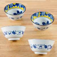 美浓烧（Mino Yaki）日本黄彩系列碗盘套装家用釉下彩陶瓷菜盘餐盘饭碗组合 黄彩山茶8件套