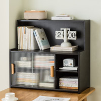 木马人桌面书架置物架书柜书桌上收纳多层阅读架办公桌卧室家用简易客厅 升级款【黑色】67长-带隔板