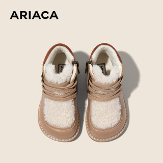 Ariaca艾芮苏女童真皮短靴20儿童加绒靴子宝宝皮靴 棕色 23内长15.3/适合脚长14.3-14.8