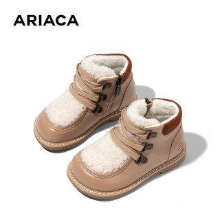 Ariaca艾芮苏女童真皮短靴20儿童加绒靴子宝宝皮靴 棕色 23内长15.3/适合脚长14.3-14.8