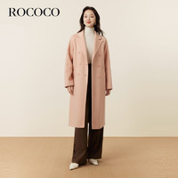 洛可可（ROCOCO）长款双面毛呢外套女秋冬气质羊毛呢子大衣2023法式上衣 粉色 L