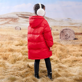 茵曼（INMAN）女童中长款羽绒服90%含绒量保暖连帽外套中大童 红色 120cm