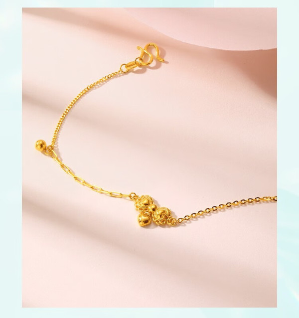 千叶珠宝 足金黄金手链 花样少女浪漫蝴蝶就手饰女友 计价 金重约3.