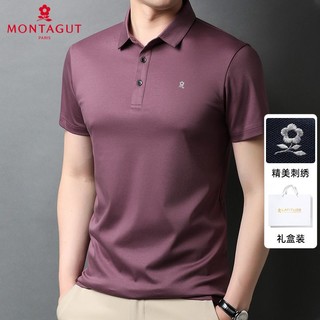 MONTAGUT 梦特娇 2022夏季中年男士短袖t恤100%纯棉翻领薄款休闲上衣polo衫