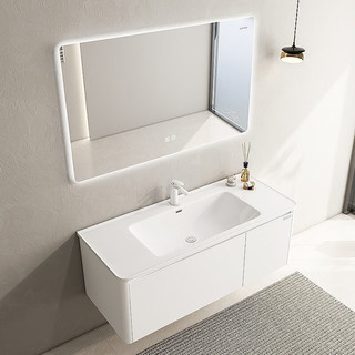 SUPOR 苏泊尔 不锈钢浴室柜陶瓷一体盆卫生间洗脸盆柜组合 100cm+智能方镜+陶瓷一体盆