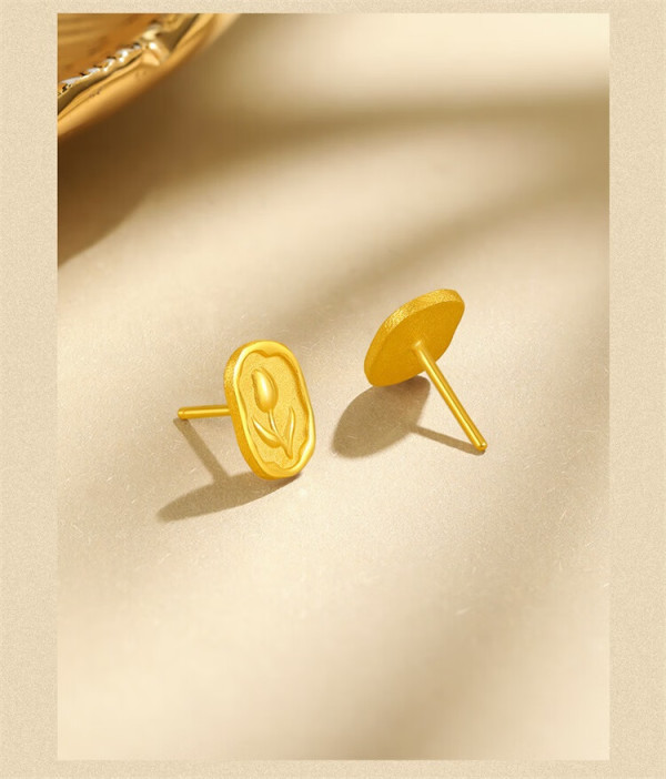 sunfeel赛菲尔黄金耳饰女足金9999郁金香时尚几何方牌耳钉约270克工费