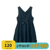 千趣会 SENSHUKAI女童连衣裙春秋春秋女童蝴蝶结装饰V领无袖棉质连衣裙儿童裙子 黑色 100cm