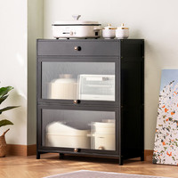 木马人餐边柜酒柜边柜靠墙一体厨房柜子储物柜茶水家用客厅收纳柜置物架 【长虹透明门】黑色-双门70长