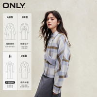 ONLY 时尚含羊毛格纹翻领短款毛呢大衣女|12334T004