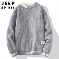 Jeep 吉普 毛衣男秋冬季韩版宽松针织衫男士圆领套头毛线衣服男装 灰色 XL