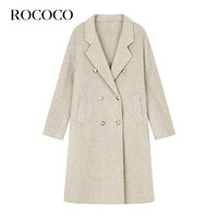 洛可可（ROCOCO）宽松休闲双面呢大衣女长款设计感羊毛呢外套 米色 S