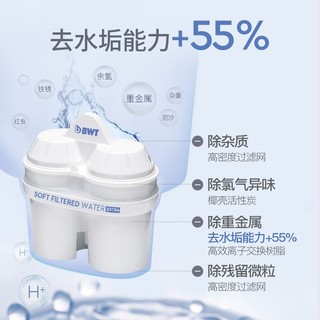 BWT 倍世 净水壶滤水净水器家用 欧洲滤芯去水垢增强55% 益家系列大容量过滤器 白色款-1壶6芯去水垢