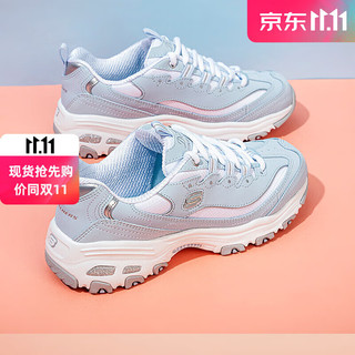 斯凯奇（Skechers）女鞋冬淡蓝熊猫鞋休闲鞋女厚底增高老爹鞋女运动鞋 天蓝色/速发 37