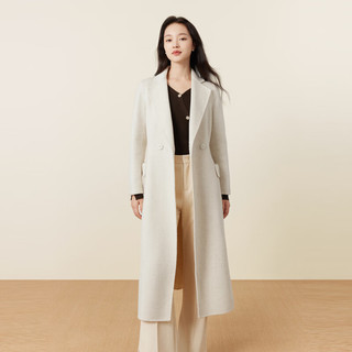 洛可可（ROCOCO）长款时尚双面呢外套女2023法式羊毛大衣冬呢子上衣 米色 M