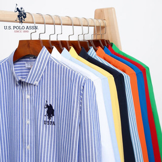 U.S. POLO ASSN.US保罗衬衫男长袖春秋季牛津纺商务休闲宽松免烫透气男士外套衬衣 蓝条 M