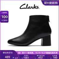 Clarks 其乐 女鞋秋冬优雅时装靴时尚踝靴粗高跟后拉链皮靴女