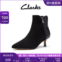 Clarks 其乐 女鞋冬季时尚复古高跟摩登小猫跟尖头短踝靴女