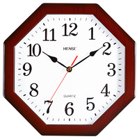 Hense 汉时 中式客厅挂钟复古八角时钟简约创意挂表经典石英钟表HW52红木色
