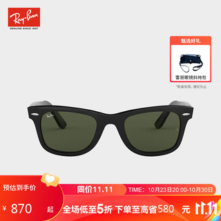 Ray-Ban 雷朋 Wayfarer徒步旅行者系列 男女款太阳镜 0RB2140F 901 黑色镜框绿色镜片 54mm