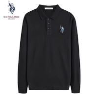 U.S. POLO ASSN. polo衫男长袖翻领纯色棉秋季休闲男士打底男装t恤 黑色 2XL