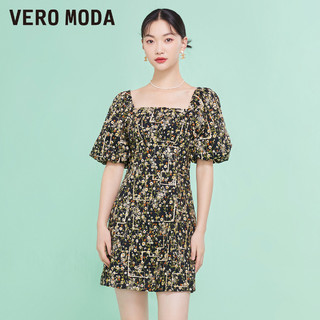 VERO MODA 连衣裙夏季时尚气质碎花收腰泡泡袖法式优雅短裙▲