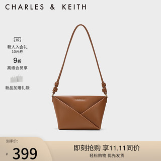 CHARLES & KEITH CHARLES&KEITH23冬季新品几何拉链式单肩绳结斜挎包女CK2-80782276 Tan茶色 S