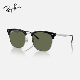 Ray-Ban 雷朋 太阳镜半框墨镜时尚瘦脸0RB4418D 66709A黑色配银色镜框深绿色镜片 56