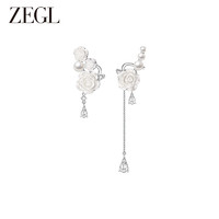 ZEGL凡尔赛花朵耳环女小众高级设计感时尚人造珍珠树脂耳夹耳饰品 冰透玫瑰耳骨夹